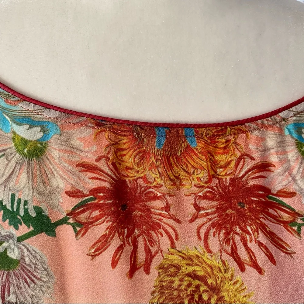 Johnny Was Coral Floral Silk Tunic with Teal & Cream Accents - Picture 6 of 16